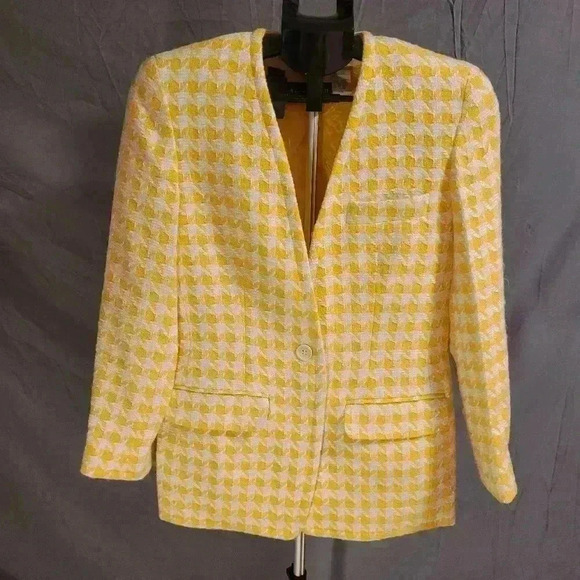 Yellow Houndstooth Vintage Anne Klein II Jacket - Picture 1 of 9